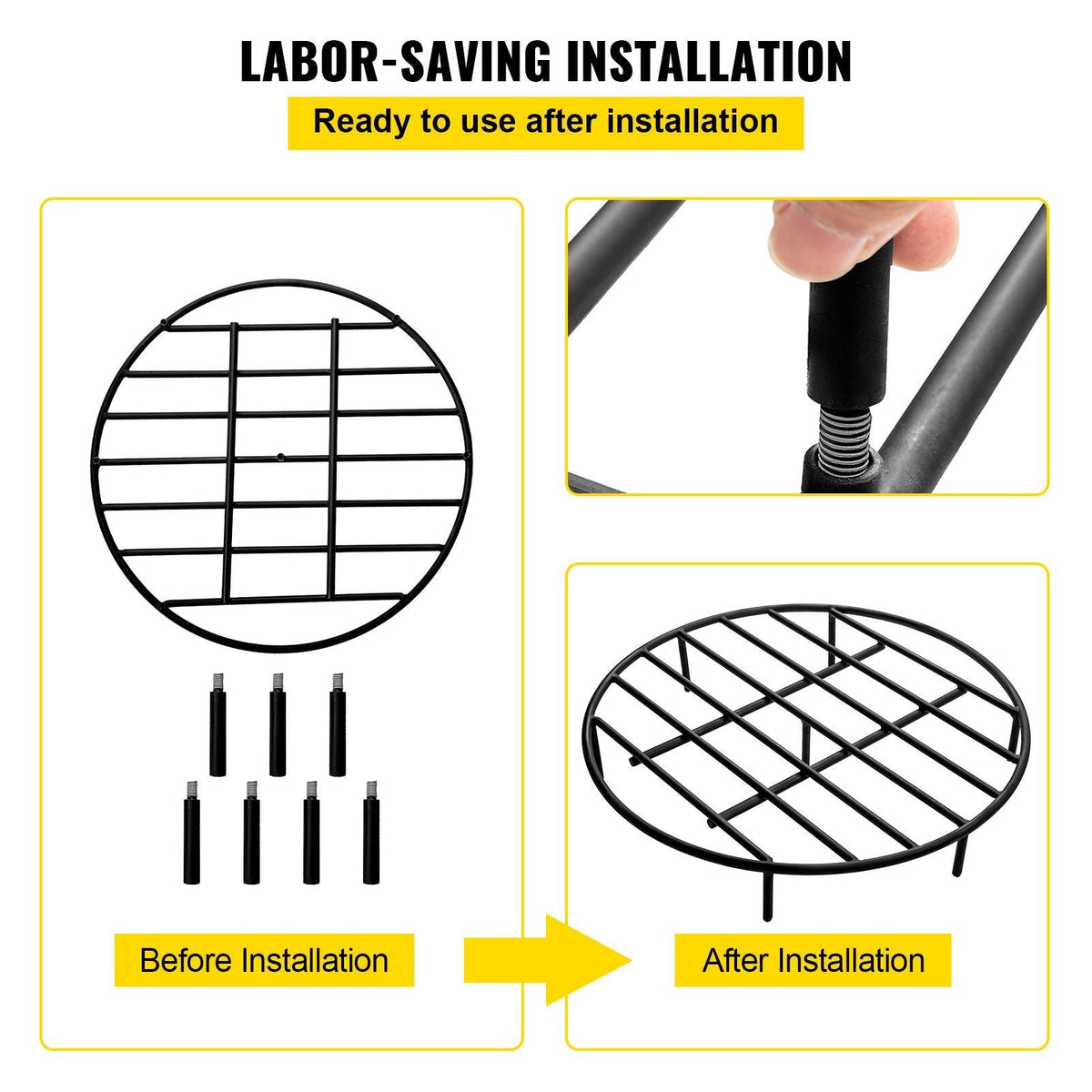 Fire Pit Grate, Heavy Duty Iron Round Firewood Grate, Round Wood Fire Pit Grate 24", Firepit Grate with Black Paint, Fire Grate with 7 Removable Round Legs for Burning Fireplace and Firepits