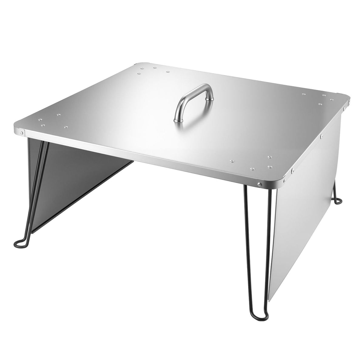 Fire Pit Heat Deflector, 25.4x25.4x14.6 inch Square Outdoor Burner Cover, Stainless Steel Bonfire Camping Wood Burning, Push Heat Down and Out with 4 Foldable Legs & Carrying Handle