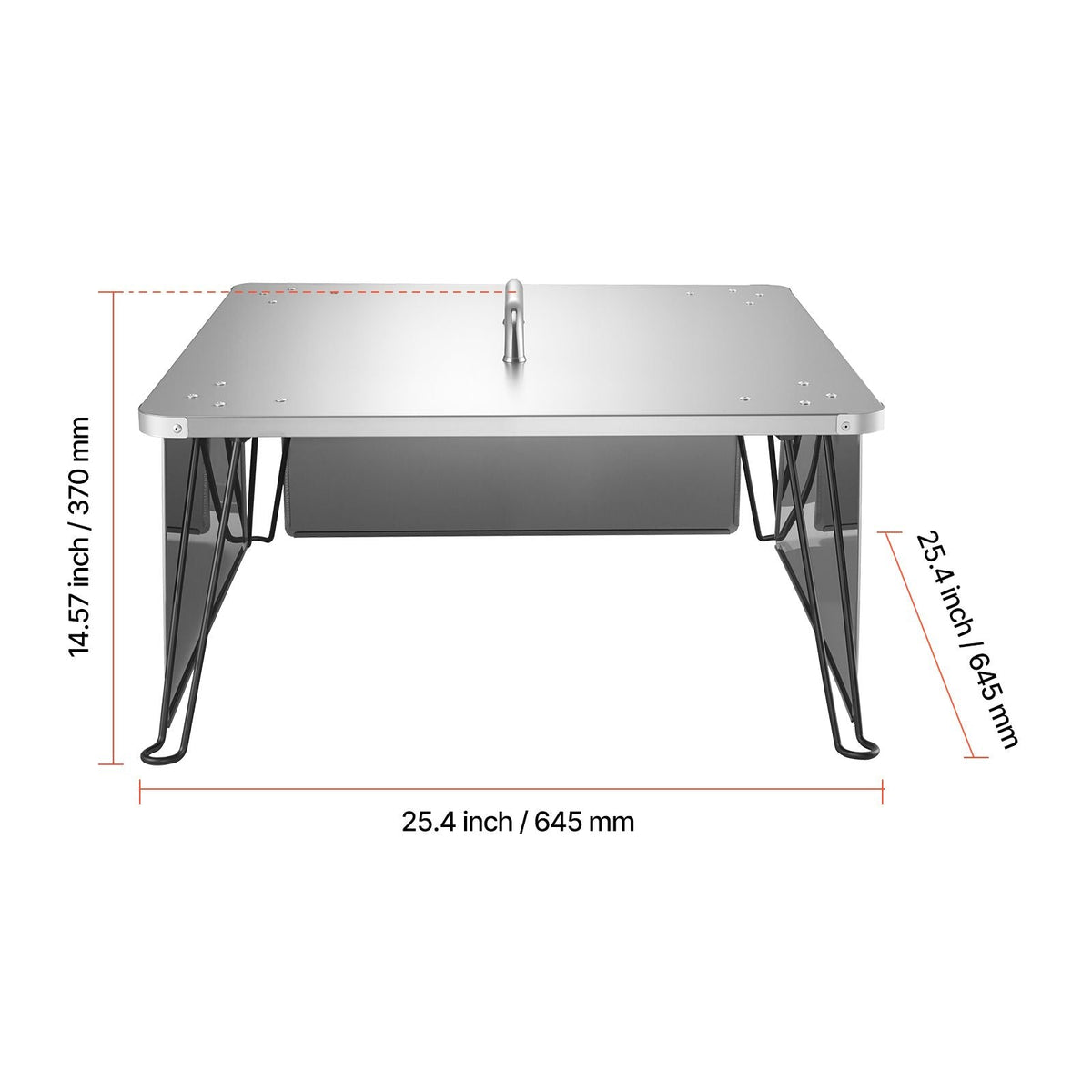 Fire Pit Heat Deflector, 25.4x25.4x14.6 inch Square Outdoor Burner Cover, Stainless Steel Bonfire Camping Wood Burning, Push Heat Down and Out with 4 Foldable Legs & Carrying Handle