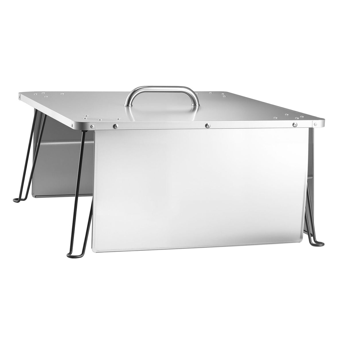 Fire Pit Heat Deflector, 25.4x25.4x14.6 inch Square Outdoor Burner Cover, Stainless Steel Bonfire Camping Wood Burning, Push Heat Down and Out with 4 Foldable Legs & Carrying Handle