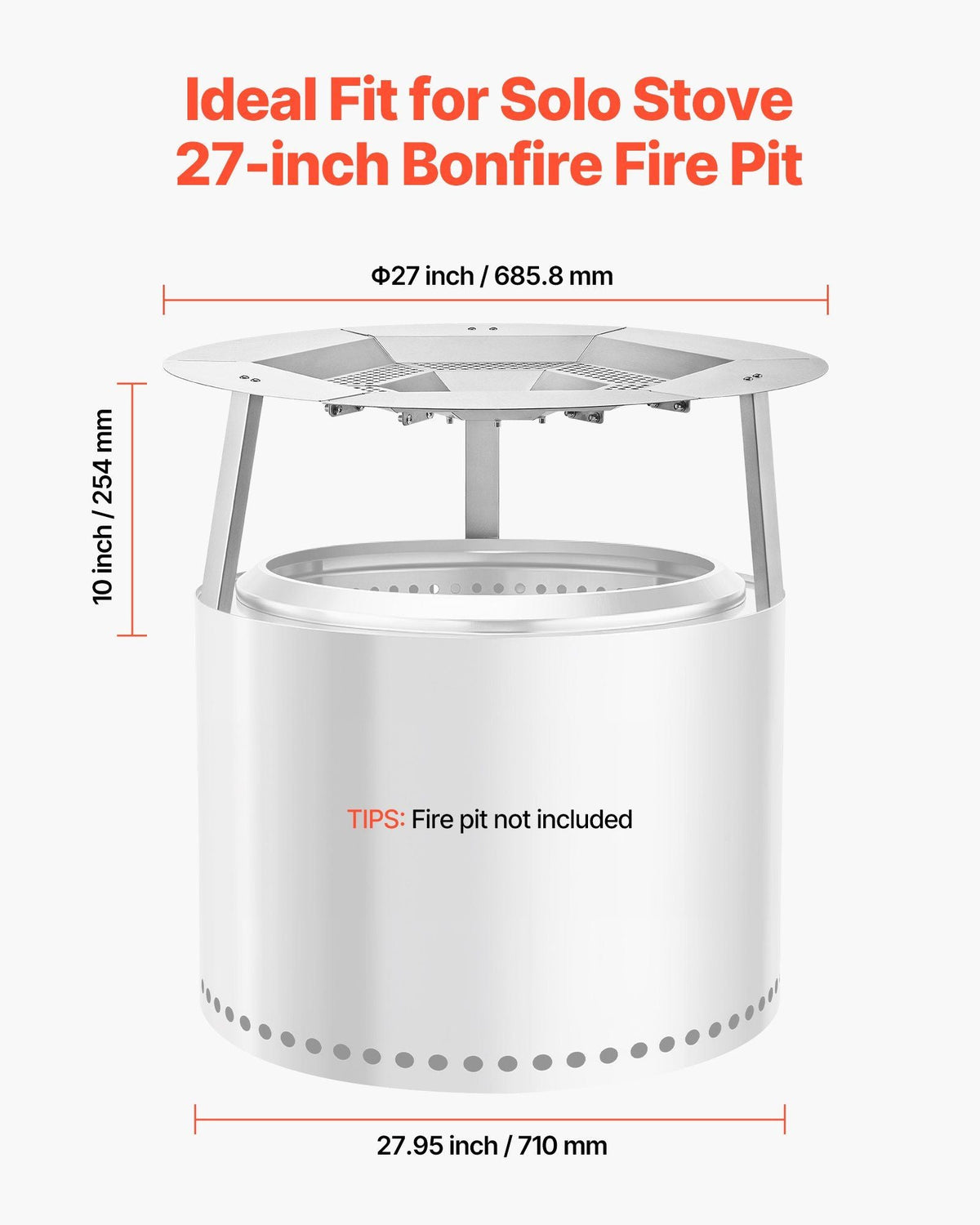 Fire Pit Heat Deflector for Solo Stove Yukon 27 in Bonfire Stainless Steel