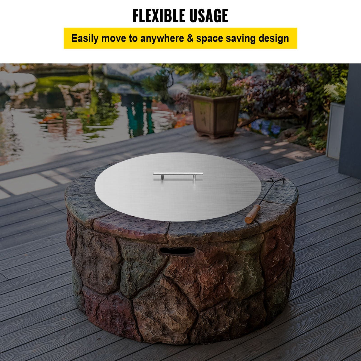 Fire Pit Lid Round 20 Inch Fire Pit Ring Lid 1.5 mm Thick 304 Stainless Steel Fire Pit Burner Cover for Round Patio Fire Pit