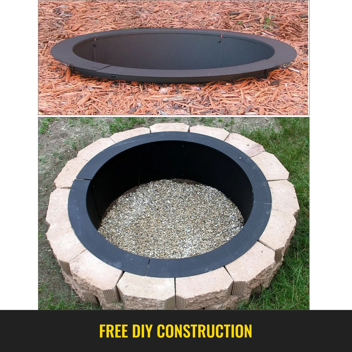 Fire Pit Ring 36-Inch Outer/30-Inch Inner Diameter, Fire Pit Insert 3.0mm Thick Heavy Duty Solid Steel, Fire Pit Liner DIY Campfire Ring Above or In-Ground for Outdoor