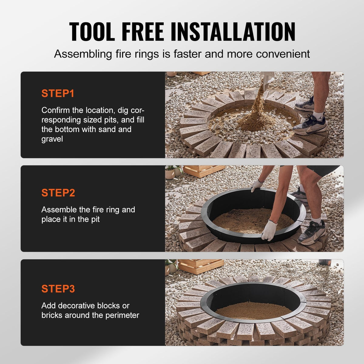 Fire Pit Ring, 40-Inch Outer/36-Inch Inner Diameter, 8.5inch Height Fire Pit Insert, Heavy Duty Carbon Steel Liner DIY Campfire Ring above or In-Ground, for Outdoor Camping, Bonfires