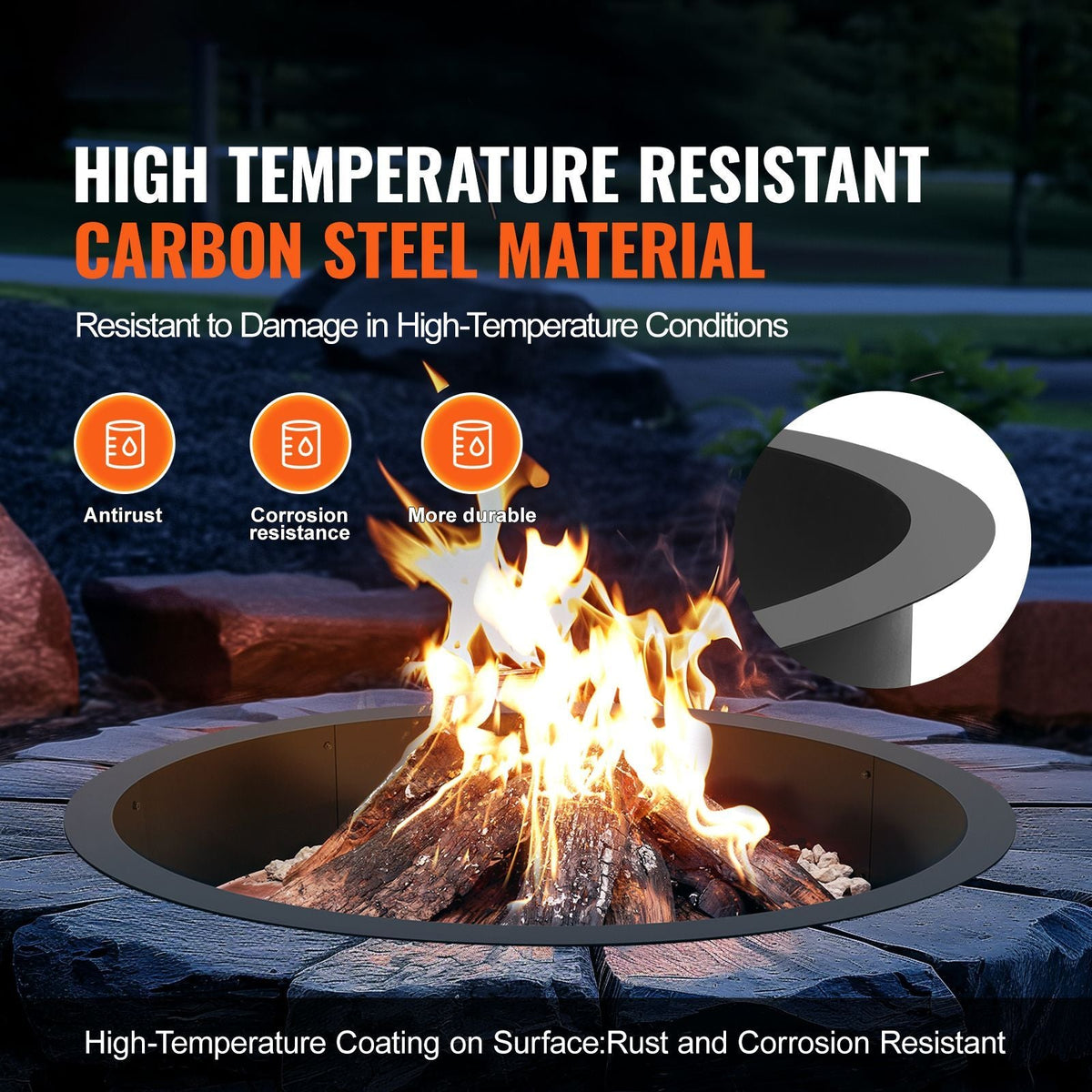Fire Pit Ring, 40-Inch Outer/36-Inch Inner Diameter, 8.5inch Height Fire Pit Insert, Heavy Duty Carbon Steel Liner DIY Campfire Ring above or In-Ground, for Outdoor Camping, Bonfires
