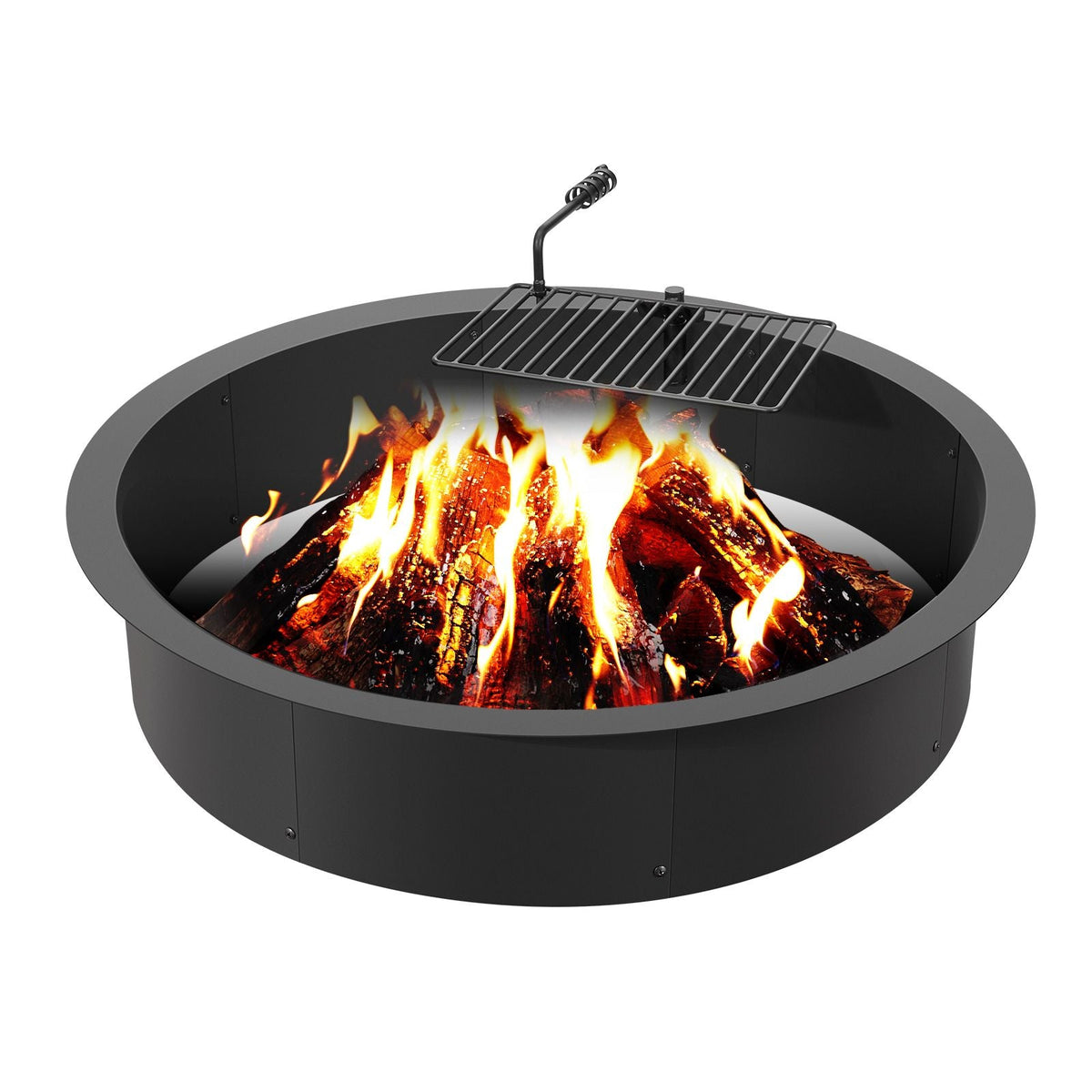 Fire Pit Ring, Fire Pit Insert with Barbecue Fire Ring, 40-In Outer/36-In Inner Diameter, 8.5in Height, Carbon Steel Liner DIY Campfire Ring above/In-Ground, for Outdoor Camping, Bonfires