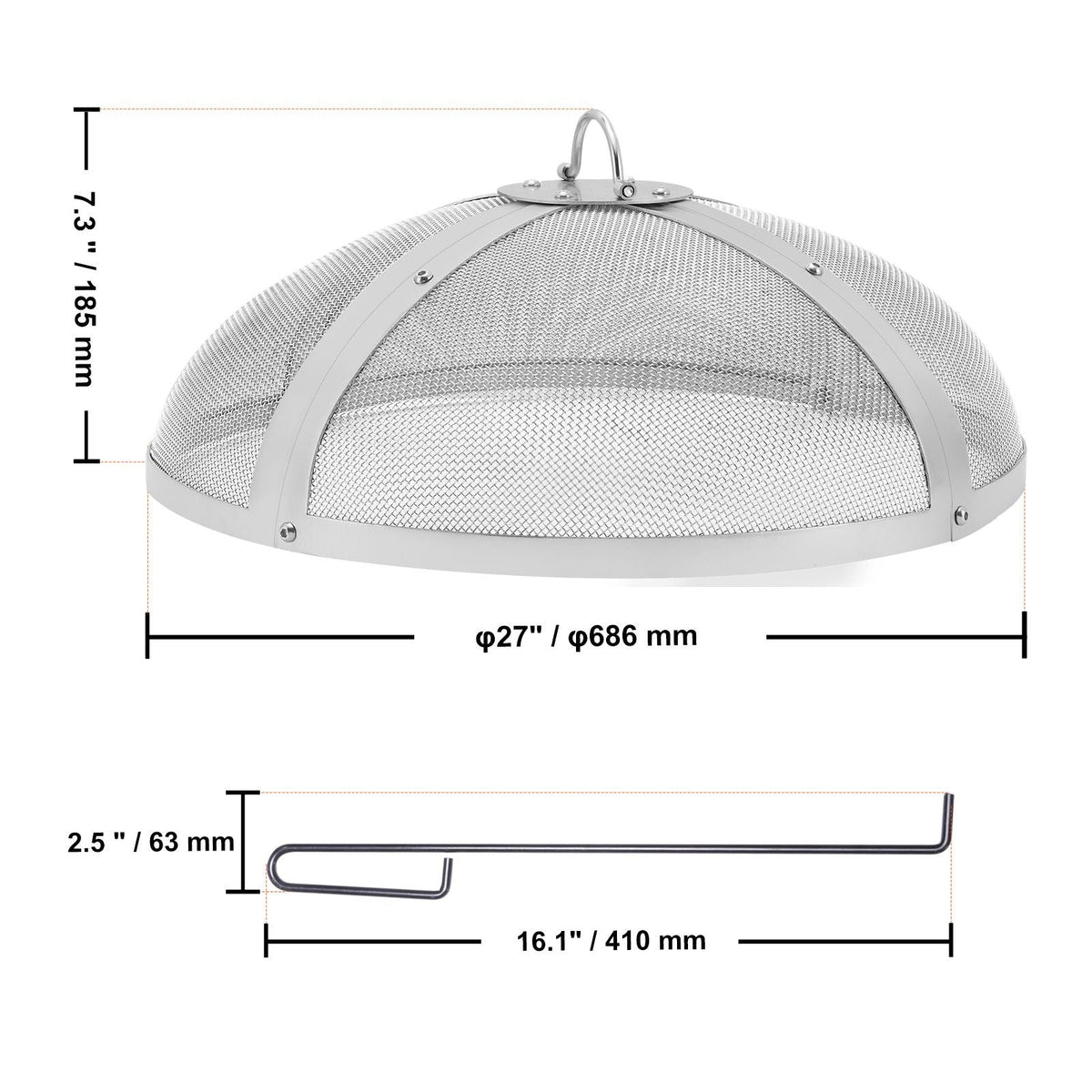 Fire Pit Spark Screen Round 27", Reinforced Heavy Duty Steel Metal Cover, Outdoor Firepit Lid, Easy-Opening Top Screen Covers Round with Ring Handle for Outdoor Patio Fire Pits Backyard