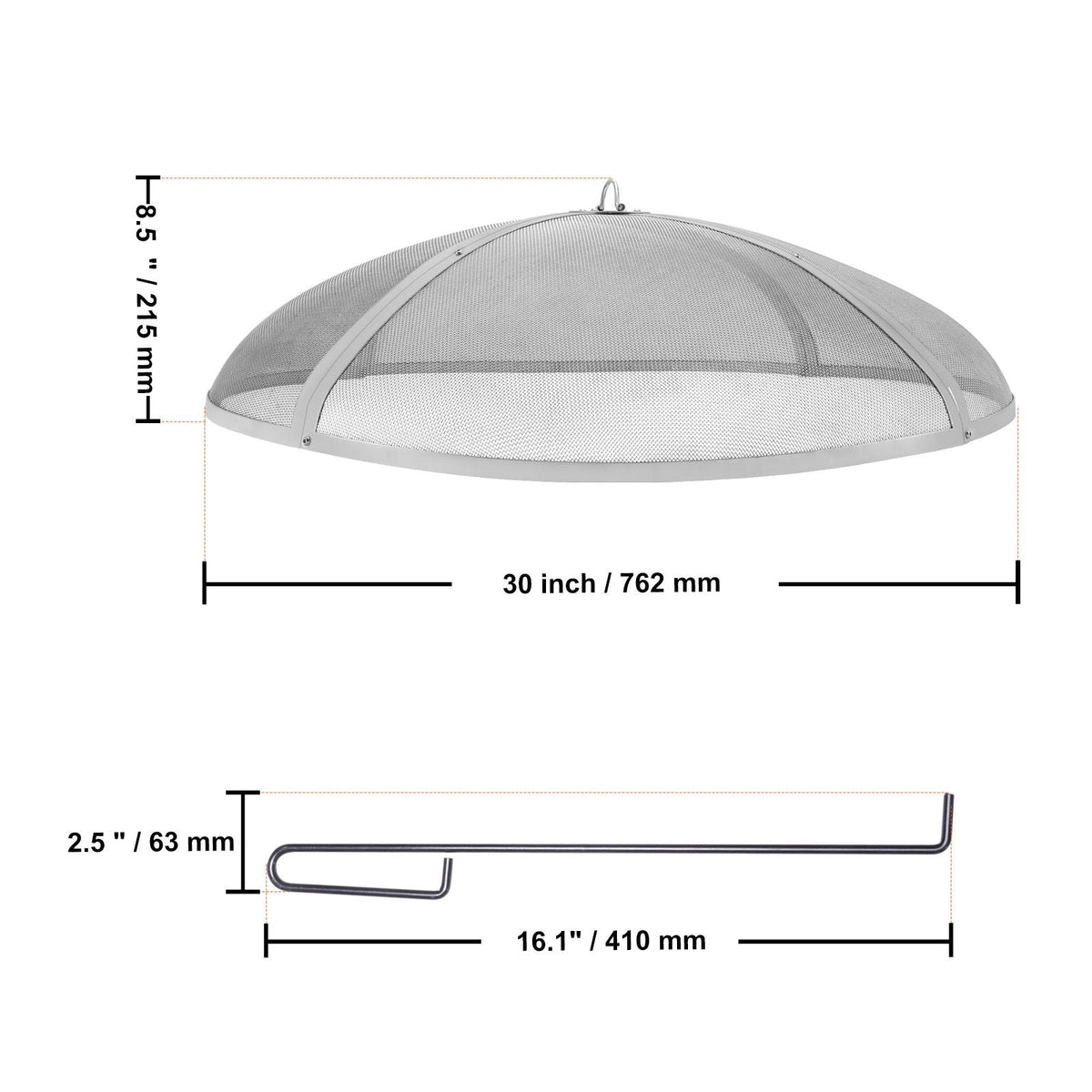 Fire Pit Spark Screen Round 30", Reinforced Heavy Duty Steel Metal Cover, Outdoor Firepit Lid, Easy-Opening Top Screen Covers Round with Ring Handle for Outdoor Patio Fire Pits Backyard