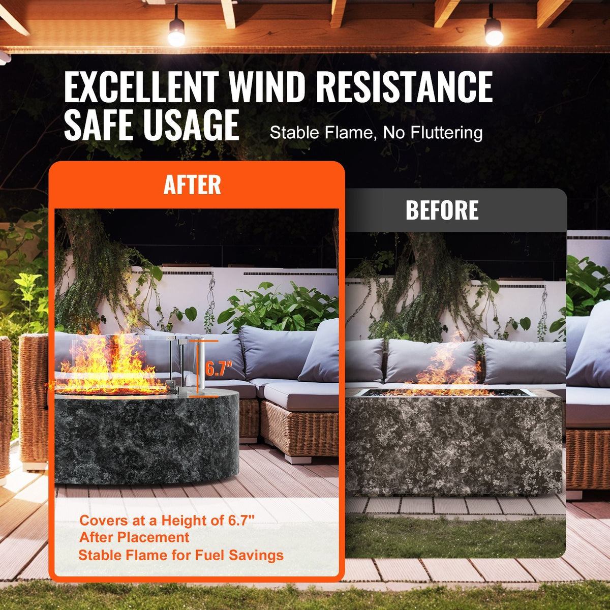 Fire Pit Wind Guard, 17 x 6.7 inch Round Glass Flame Shield, 0.24-Inch Thick Fire Table Accessory, Clear Tempered Glass Flame Guard for Propane, Gas, Outdoor, Patio, Backyard