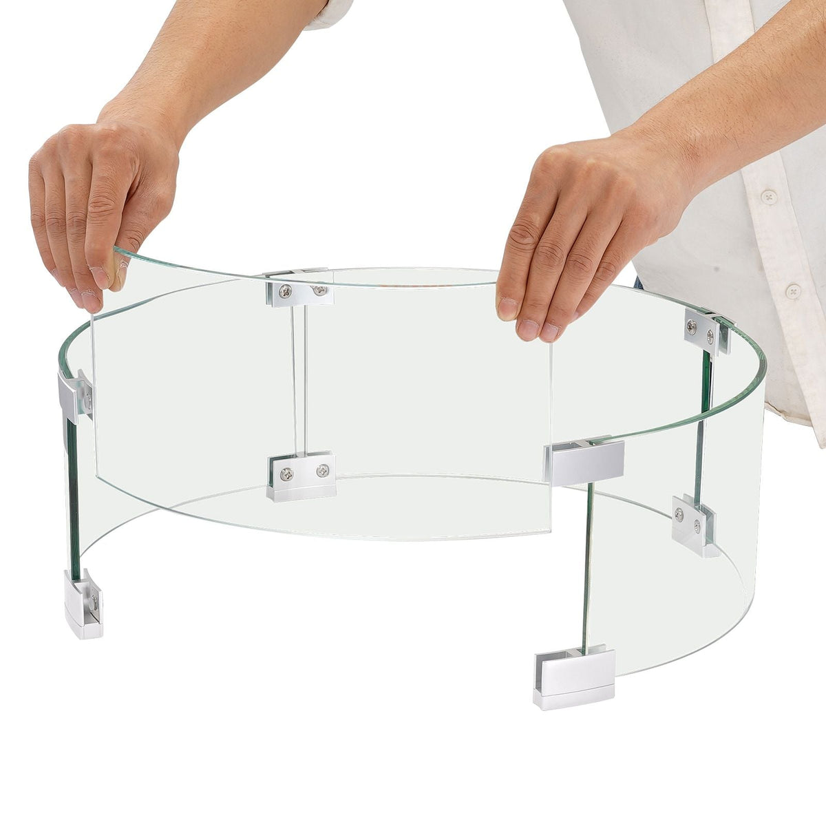 Fire Pit Wind Guard, 17 x 6.7 inch Round Glass Flame Shield, 0.24-Inch Thick Fire Table Accessory, Clear Tempered Glass Flame Guard for Propane, Gas, Outdoor, Patio, Backyard