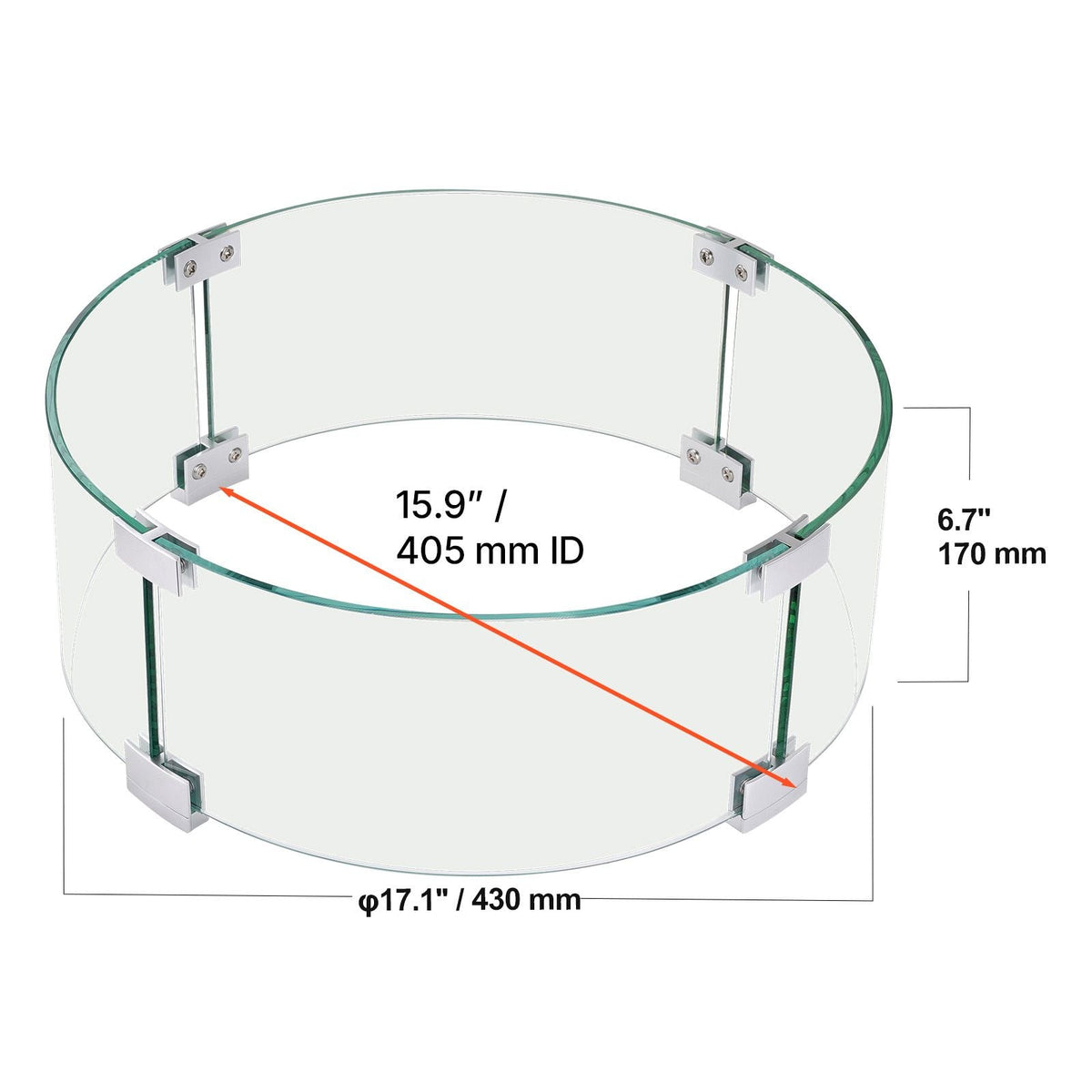 Fire Pit Wind Guard, 17 x 6.7 inch Round Glass Flame Shield, 0.24-Inch Thick Fire Table Accessory, Clear Tempered Glass Flame Guard for Propane, Gas, Outdoor, Patio, Backyard
