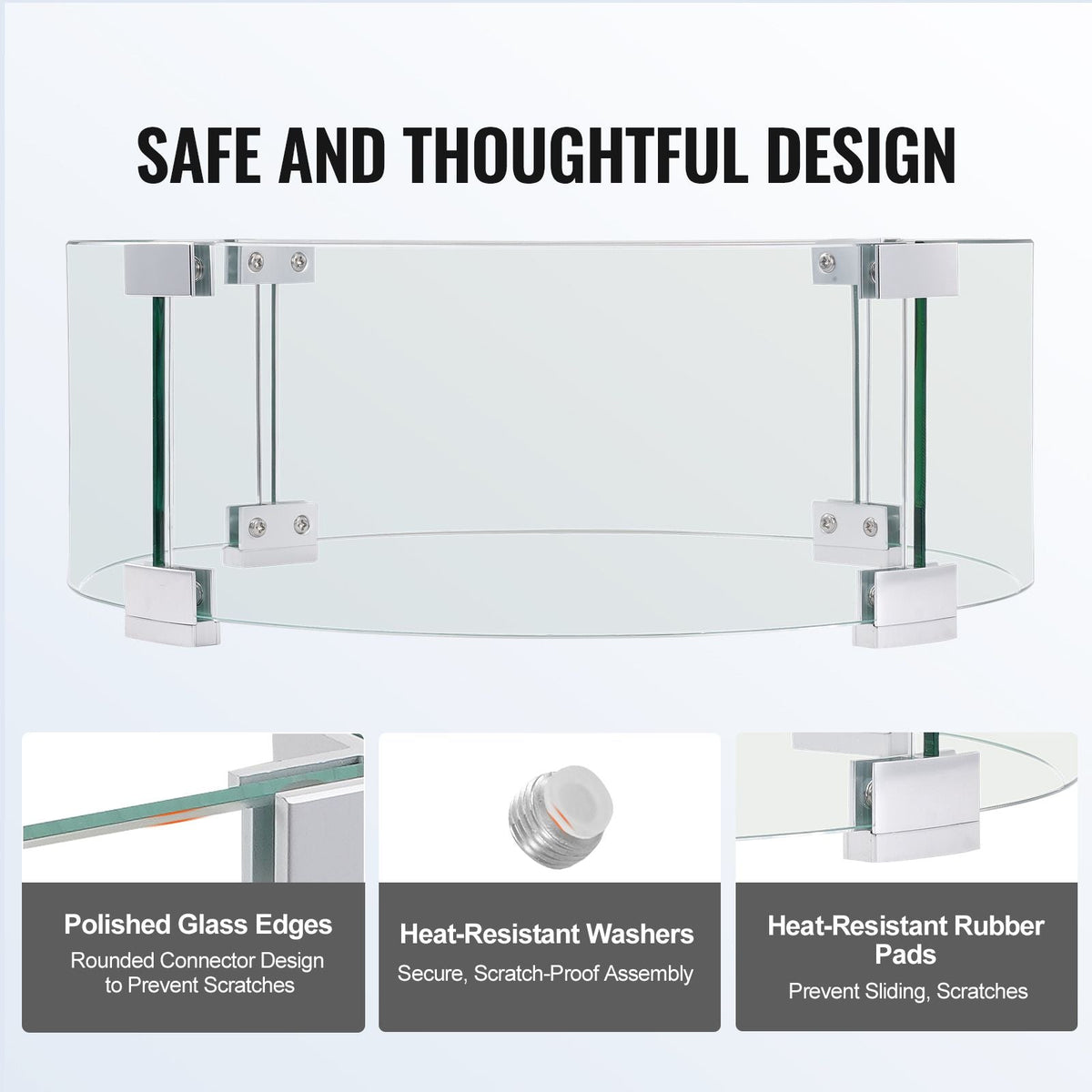 Fire Pit Wind Guard, 26 x 26 x 6 Inch Glass Flame Guard, Round Glass Shield, 1/4-Inch Thick Fire Table, Clear Tempered Glass Flame Guard, Aluminum Alloy Feet for Propane, Gas, Outdoor