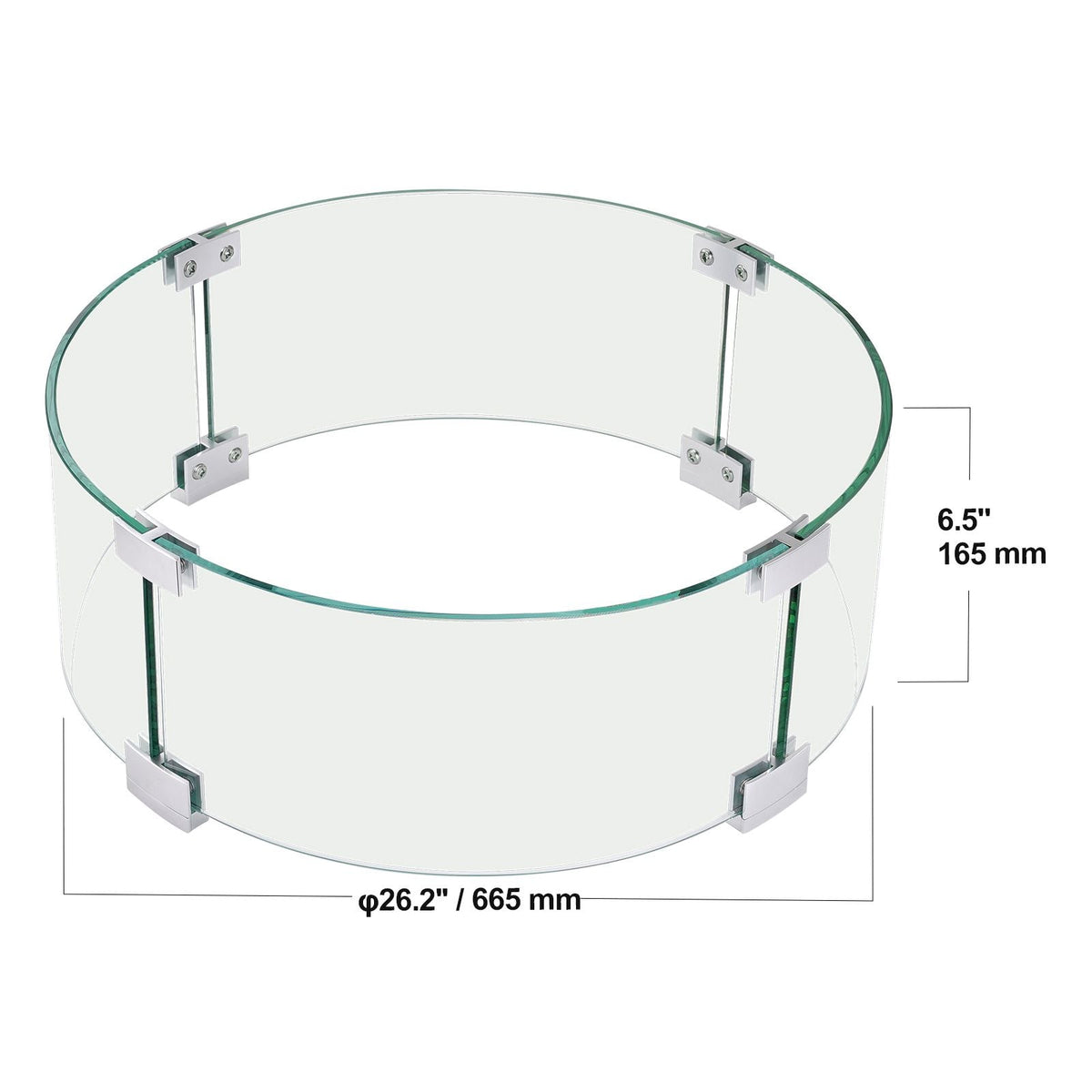 Fire Pit Wind Guard, 26 x 26 x 6 Inch Glass Flame Guard, Round Glass Shield, 1/4-Inch Thick Fire Table, Clear Tempered Glass Flame Guard, Aluminum Alloy Feet for Propane, Gas, Outdoor