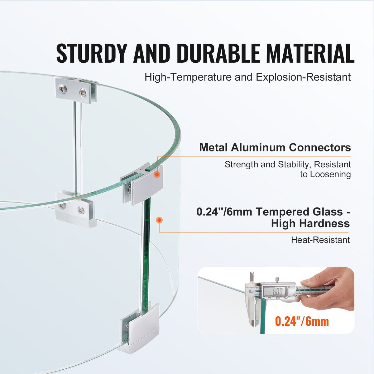 Fire Pit Wind Guard, 26 x 26 x 6 Inch Glass Flame Guard, Round Glass Shield, 1/4-Inch Thick Fire Table, Clear Tempered Glass Flame Guard, Aluminum Alloy Feet for Propane, Gas, Outdoor