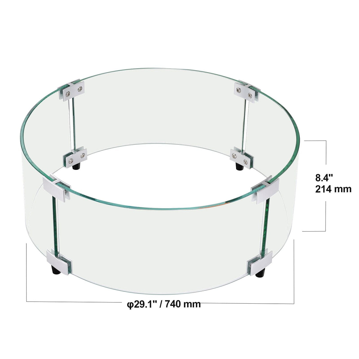 Fire Pit Wind Guard, 29 x 8 inch Round Glass Flame Shield, 0.24-Inch Thick Fire Table Accessory, Clear Tempered Glass Flame Guard for Propane, Gas, Outdoor, Patio, Backyard
