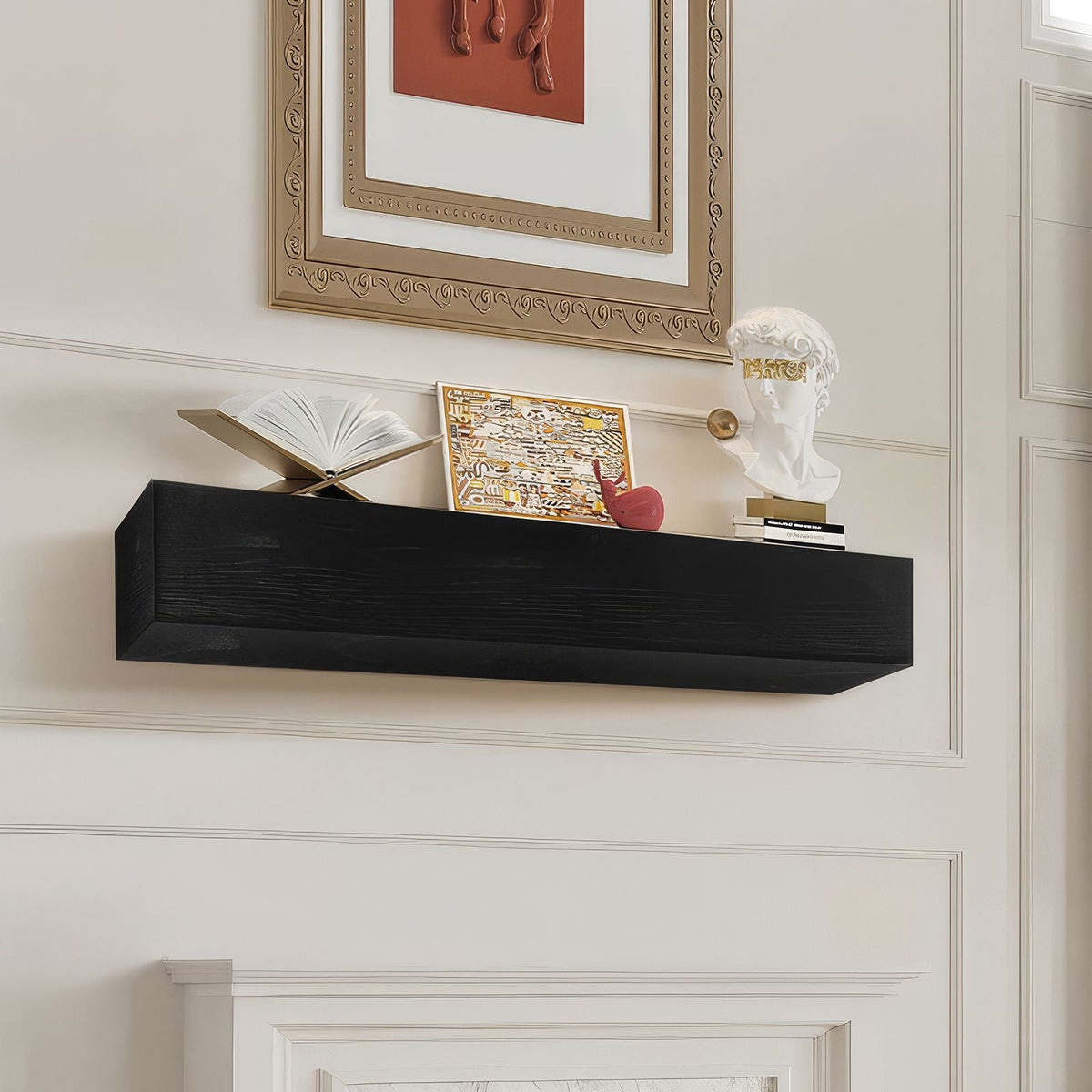 Fireplace Mantel, 48" x 8" x 5", 50 lbs Weight Capacity, Natural Wood Mantel for Over Fireplace, Wall Mounted Floating Farmhouse Shelf, Handcrafted Fireplace Mantel for Wall Decor, Espresso