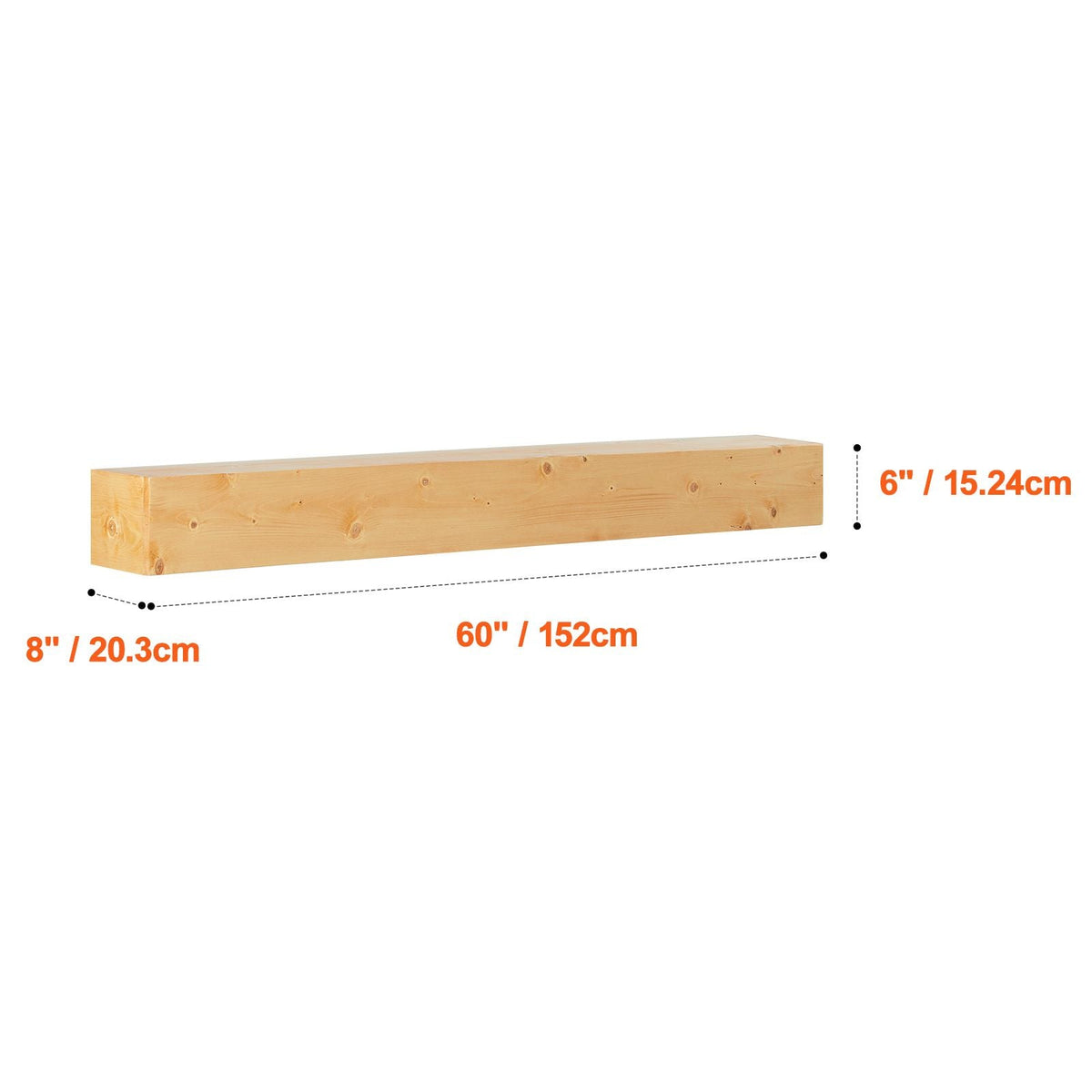 Fireplace Mantel, 60" x 8" x 6", 50 lbs Weight Capacity, Natural Wood Mantel for Over Fireplace, Wall Mounted Floating Farmhouse Shelf, Handcrafted Wood Mantel for Wall Decor, Rustic Natural