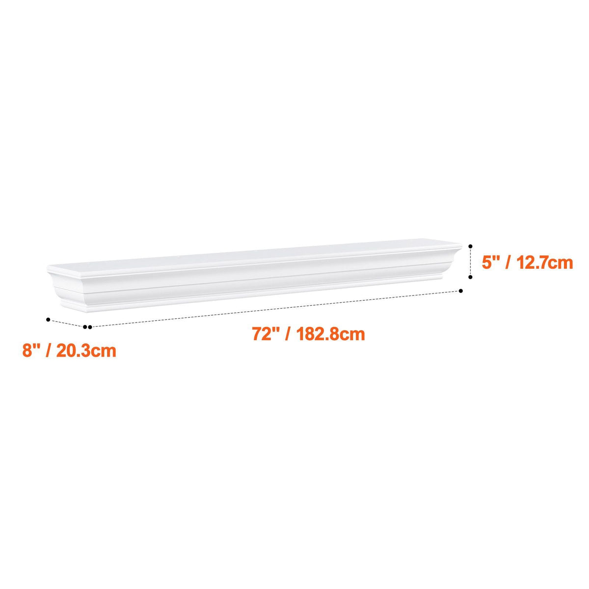 Fireplace Mantel, 72" x 8" x 5", 50 lbs Weight Capacity, Natural Wood Mantel for Over Fireplace, Wall Mounted Floating Farmhouse Shelf, Handcrafted Wood Fireplace Mantel for Wall Decor, White
