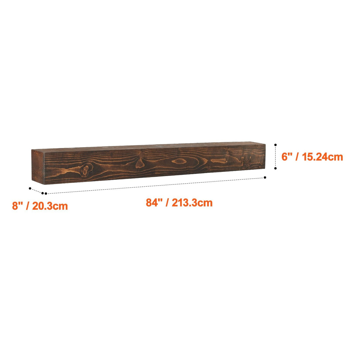 Fireplace Mantel, 84" x 8" x 6", 50 lbs Weight Capacity, Natural Wood Mantel for Over Fireplace, Wall Mounted Floating Farmhouse Shelf, Handcrafted Fireplace Mantel for Wall Decor, Natural Brown