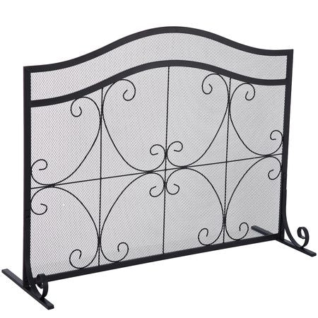 Fireplace Screen, 38 x 26.5 Inch,Heavy Duty Iron Freestanding Spark Guard with Support, Metal Mesh Craft, Broom Tong Shovel Poker Included for Fireplace Decoration & Protection, Black