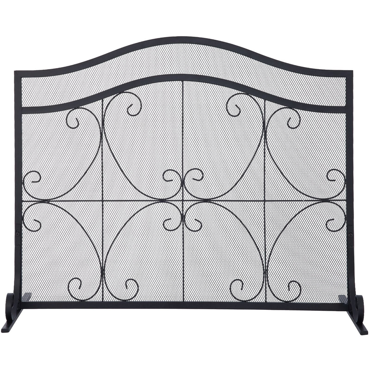 Fireplace Screen, 38 x 26.5 Inch,Heavy Duty Iron Freestanding Spark Guard with Support, Metal Mesh Craft, Broom Tong Shovel Poker Included for Fireplace Decoration & Protection, Black