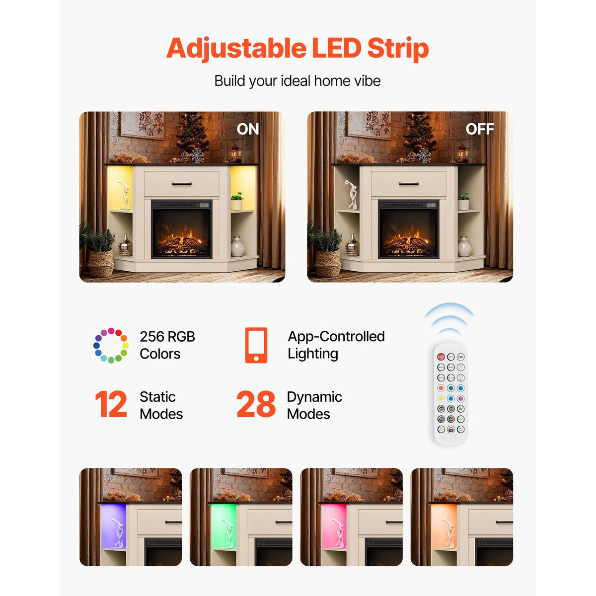 Fireplace TV Stand, Farmhouse Fireplace TV Stand for TVs up to 50 inch, Farmhouse Entertainment Center with 18 inch Fireplace & LED Lights, Electric Fireplaces with Storage Drawers & Cabinets