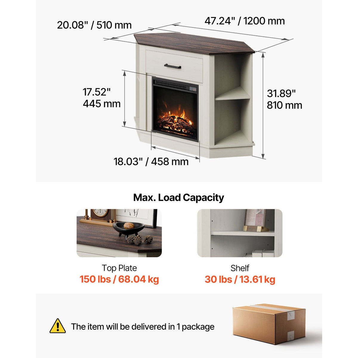 Fireplace TV Stand, Farmhouse Fireplace TV Stand for TVs up to 50 inch, Farmhouse Entertainment Center with 18 inch Fireplace & LED Lights, Electric Fireplaces with Storage Drawers & Cabinets
