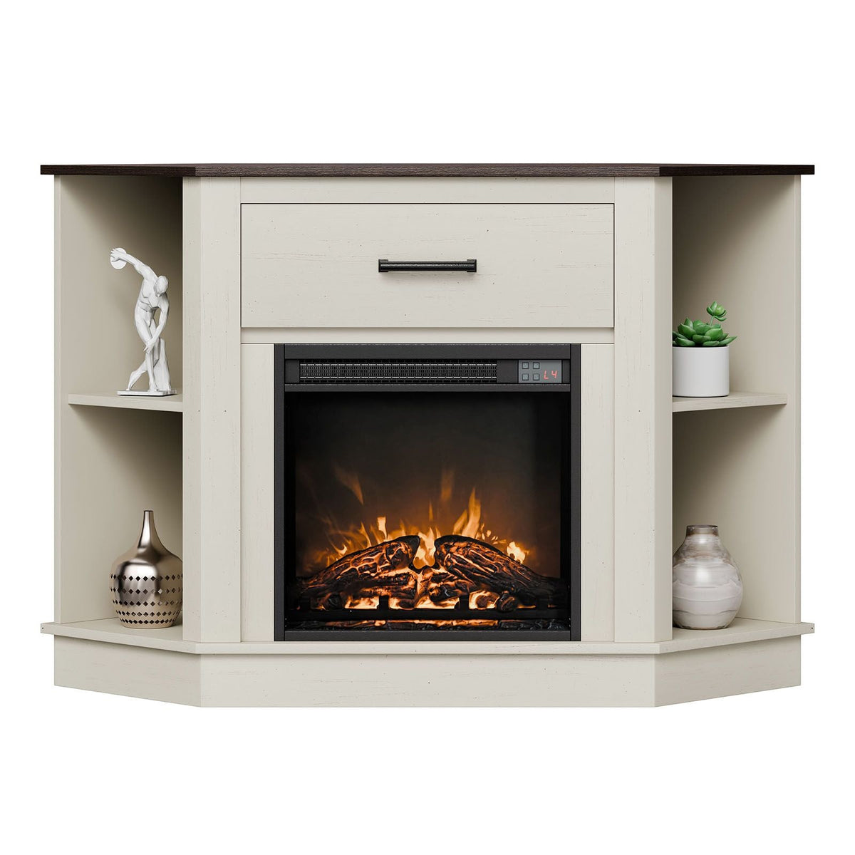 Fireplace TV Stand, Farmhouse Fireplace TV Stand for TVs up to 50 inch, Farmhouse Entertainment Center with 18 inch Fireplace & LED Lights, Electric Fireplaces with Storage Drawers & Cabinets