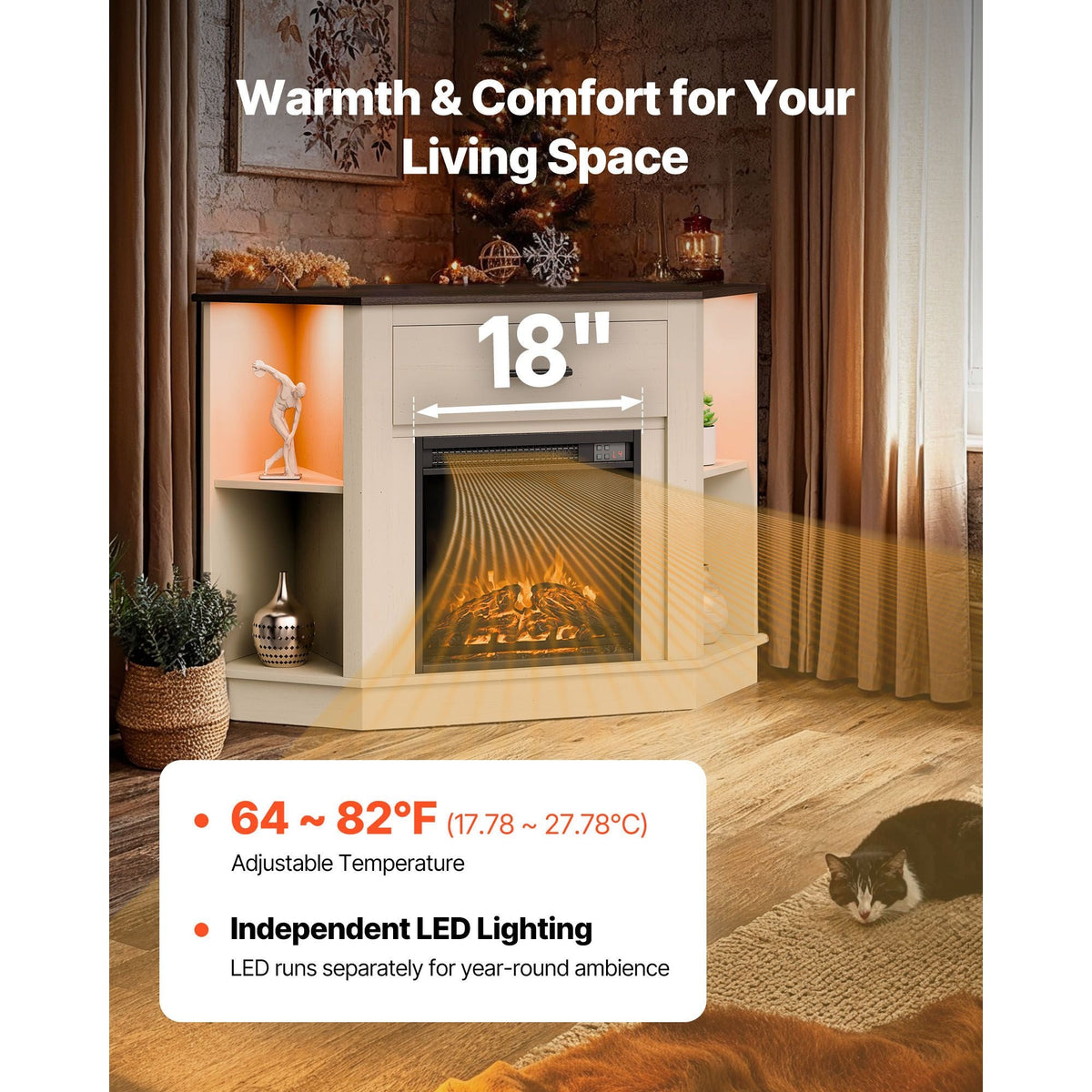Fireplace TV Stand, Farmhouse Fireplace TV Stand for TVs up to 50 inch, Farmhouse Entertainment Center with 18 inch Fireplace & LED Lights, Electric Fireplaces with Storage Drawers & Cabinets