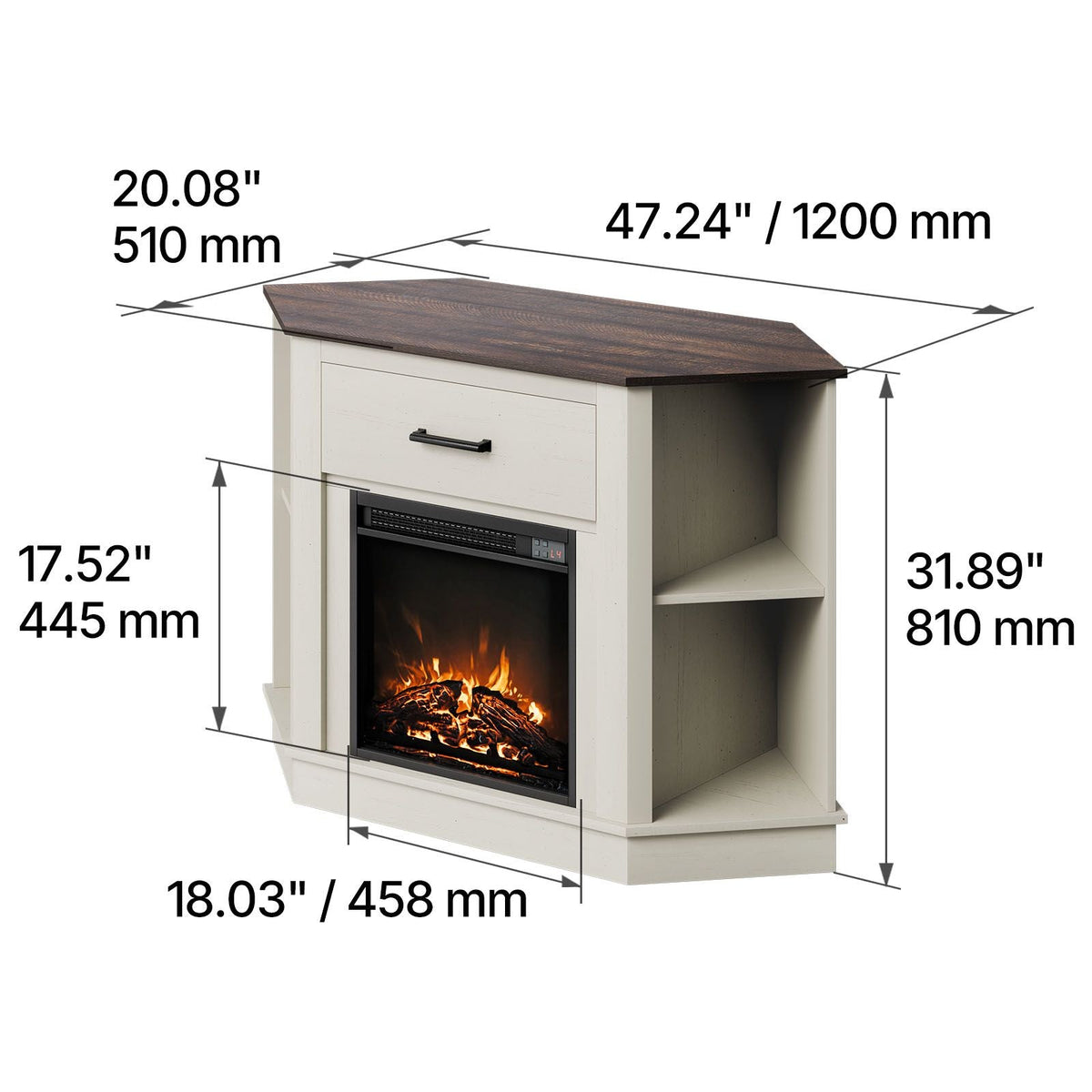 Fireplace TV Stand, Farmhouse Fireplace TV Stand for TVs up to 50 inch, Farmhouse Entertainment Center with 18 inch Fireplace & LED Lights, Electric Fireplaces with Storage Drawers & Cabinets