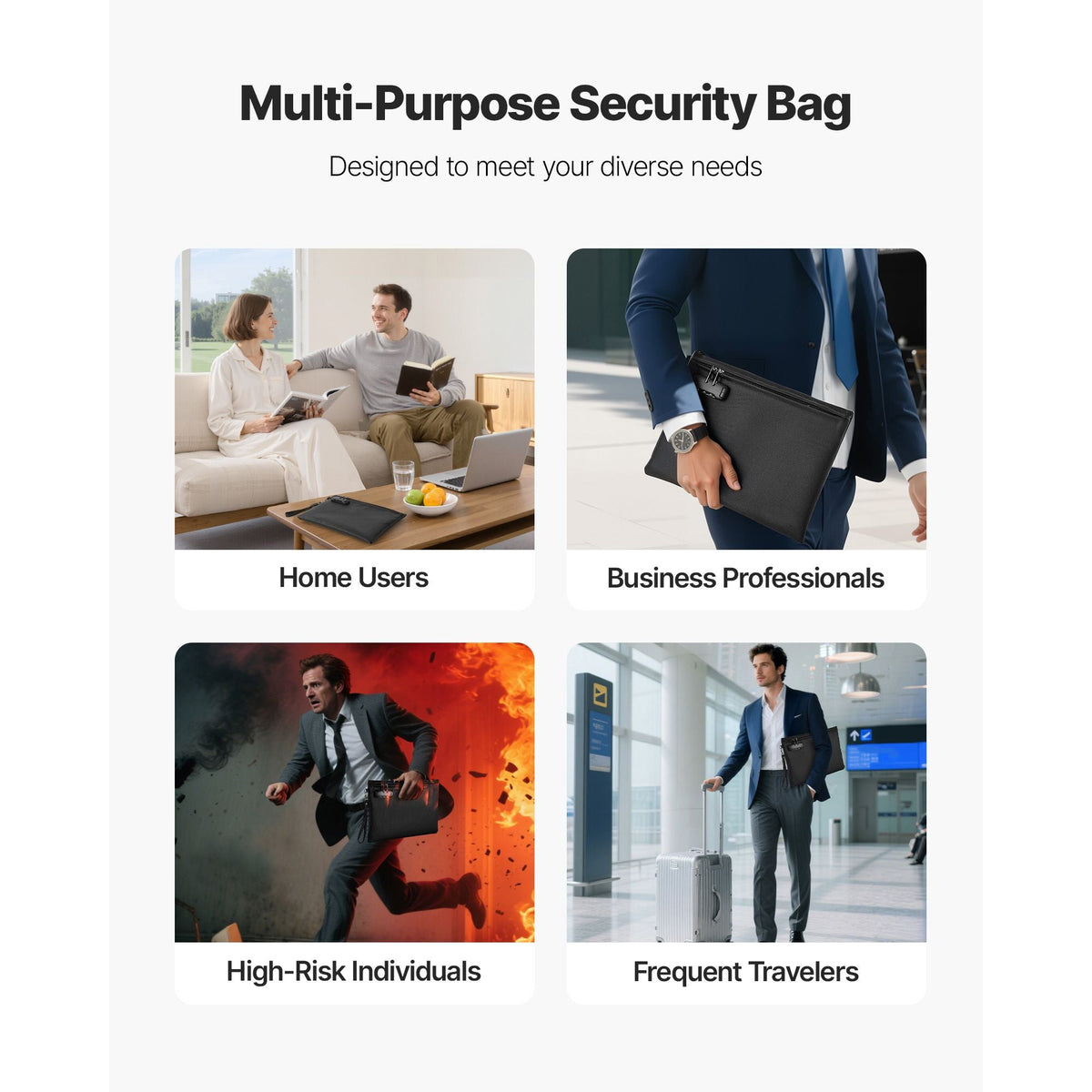 Fireproof Document Bag, 1832 Fahrenheit Heat Insulated Fireproof & Waterproof Bag with Lock, Portable File Storage Security Organizer Home Office Use, for Passports, Important Documents & Files