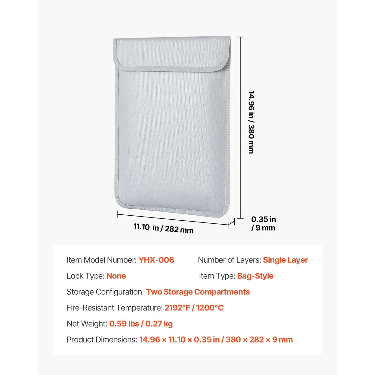 Fireproof Document Bag, 2192 F Heat Insulated Fireproof & Waterproof Bag with Smooth Zipper, Portable File Storage Organizer Home Office Travel Use, for Passports, Important Documents, Files