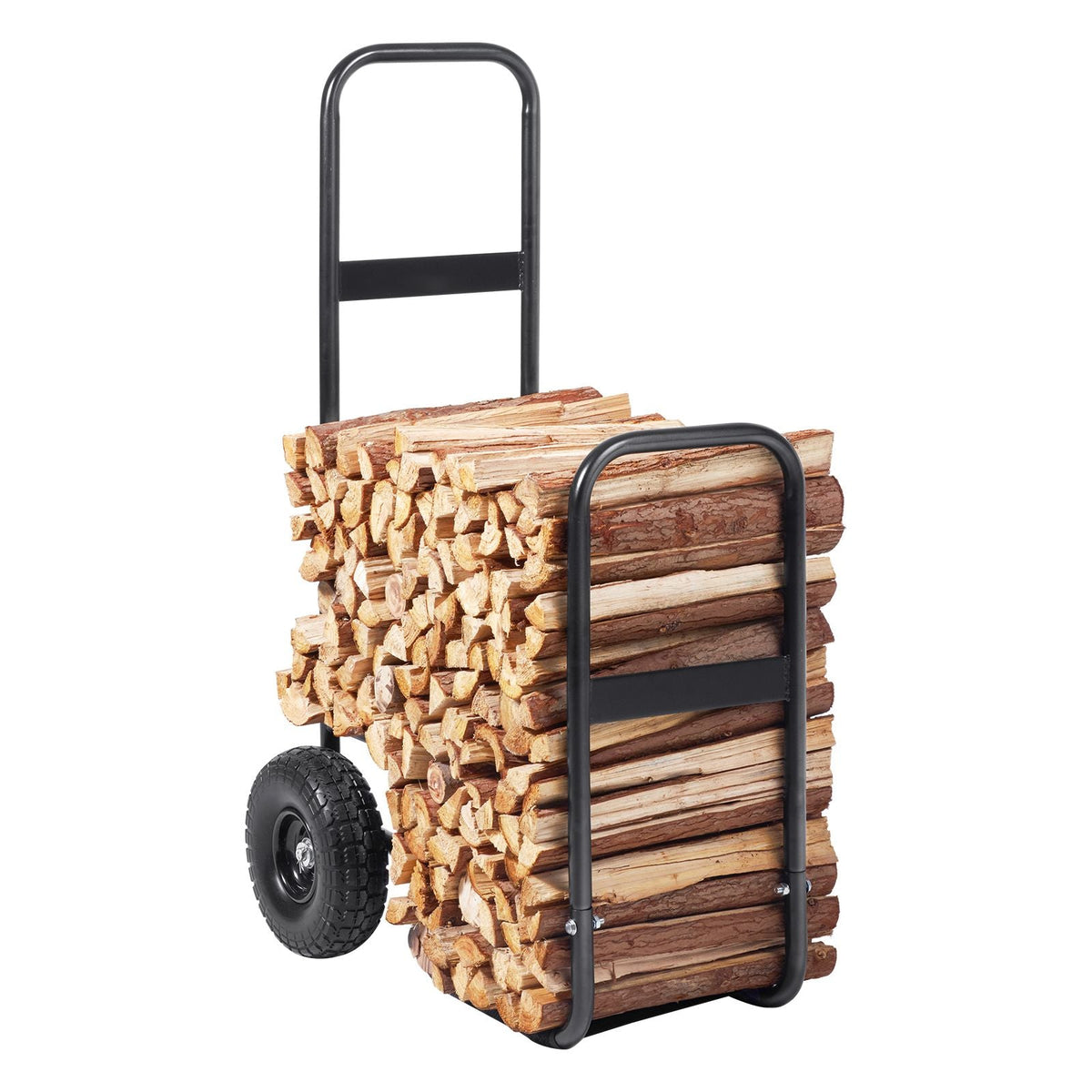 Firewood Log Cart, 250 lbs Capacity, Outdoor and Indoor Wood Rack Storage Mover with PU Wheels & Waterproof Cloth, Heavy Duty Steel Dolly Hauler, Firewood Carrier for Fireplace, Fire Pit, Black