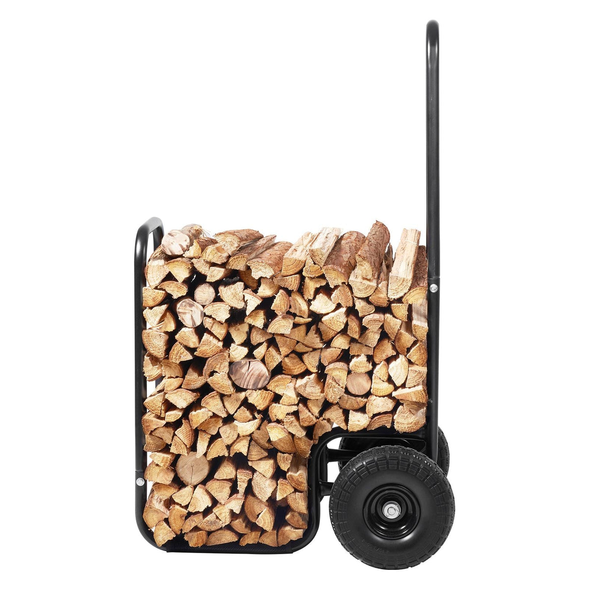 Firewood Log Cart, 250 lbs Capacity, Outdoor and Indoor Wood Rack Storage Mover with PU Wheels & Waterproof Cloth, Heavy Duty Steel Dolly Hauler, Firewood Carrier for Fireplace, Fire Pit, Black
