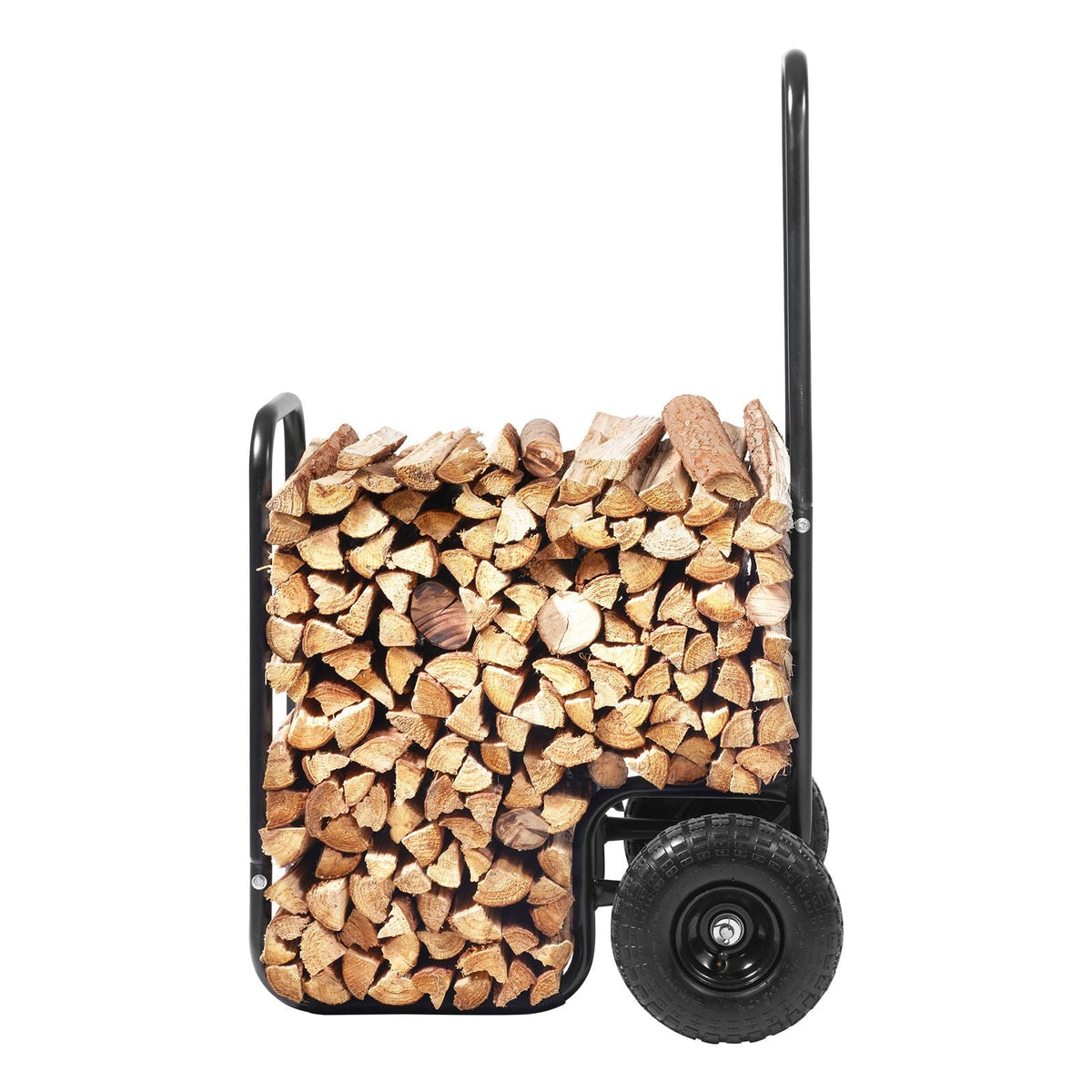 Firewood Log Cart, 250 lbs Load Capacity, Outdoor and Indoor Wood Rack Storage Mover with Pneumatic Rubber Wheels, Heavy Duty Steel Dolly Hauler, Firewood Carrier for Fireplace, Fire Pit, Black