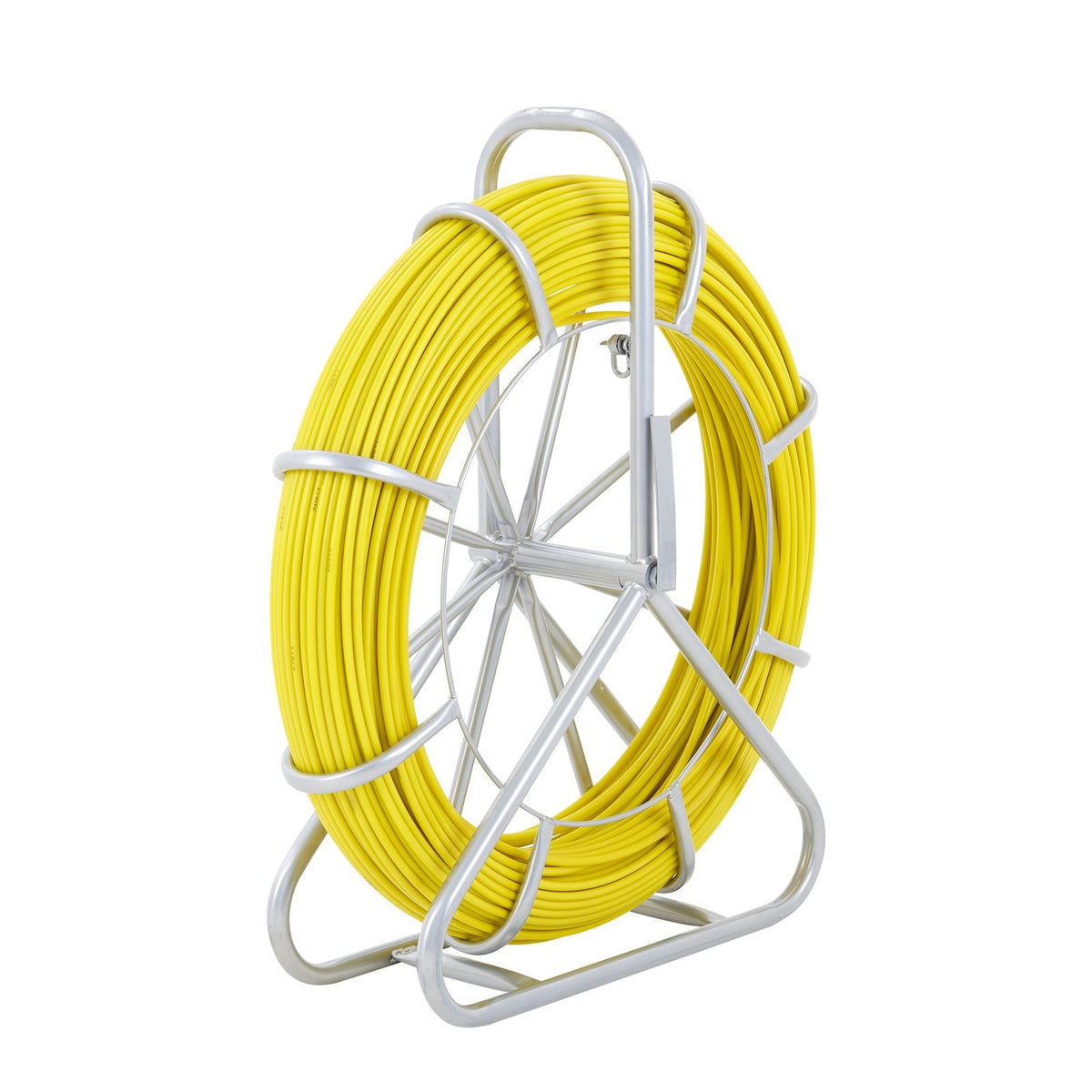 Fish Tape Fiberglass, 425 ft, 1/4 inch, Duct Rodder Fishtape Wire Puller, Cable Running Rod with Steel Reel Stand, 3 Pulling Heads, Fishing Tools for Walls and Electrical Conduit, Non-Conductive