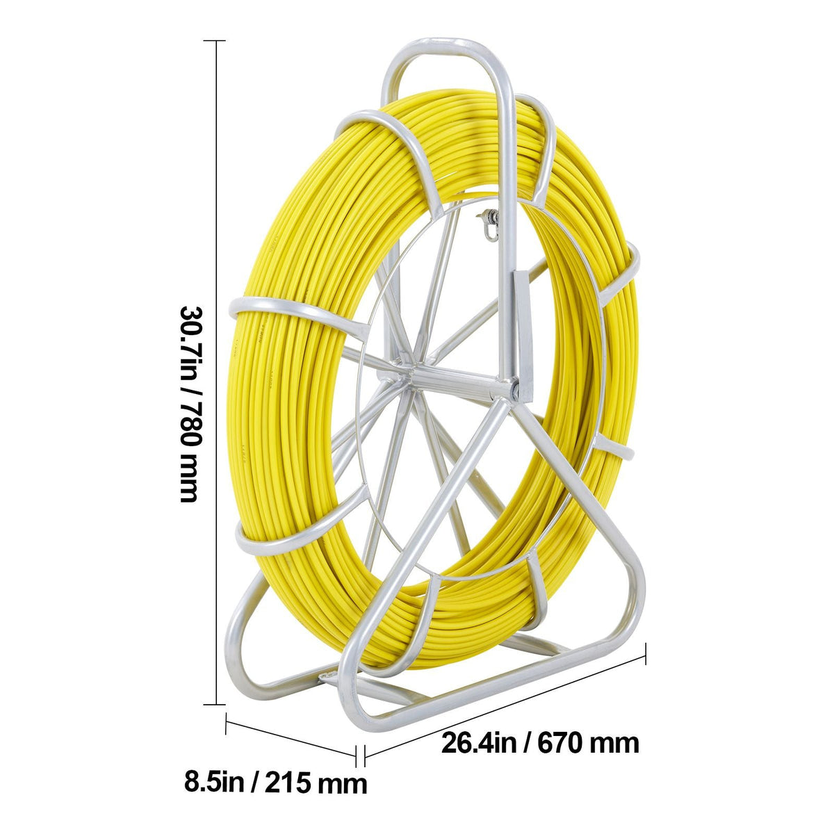 Fish Tape Fiberglass, 492 ft, 5/16 in, Duct Rodder Fishtape Wire Puller, Cable Running Rod with Steel Reel Stand, 3 Pulling Heads, Fishing Tools for Walls and Electrical Conduit, Non-Conductive