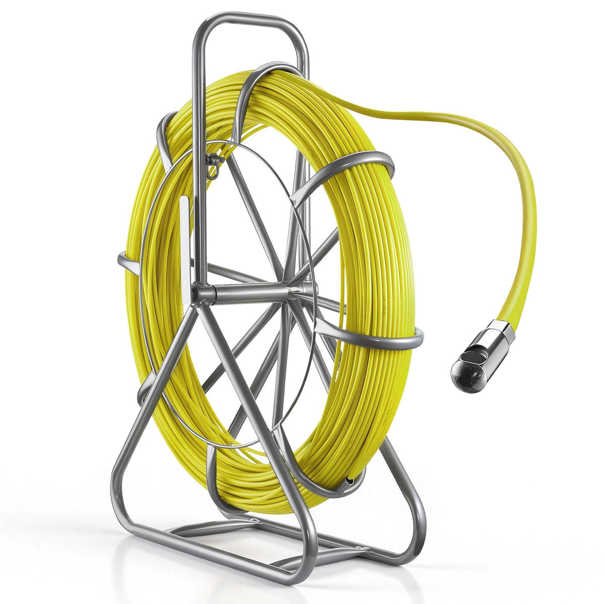 Fish Tape Fiberglass, 500FT 6.3MM, Duct Rodder Fishtape Wire Puller with Stand, 1/4-Inch Cable Running Rod, Marked Every 5 Feet, Fishing Tools for Walls and Electrical Conduit, Non-Conductive
