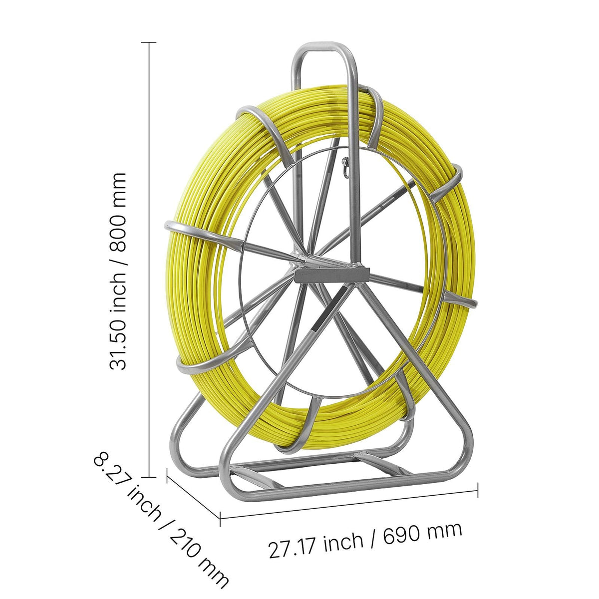 Fish Tape Fiberglass, 500FT 6.3MM, Duct Rodder Fishtape Wire Puller with Stand, 1/4-Inch Cable Running Rod, Marked Every 5 Feet, Fishing Tools for Walls and Electrical Conduit, Non-Conductive