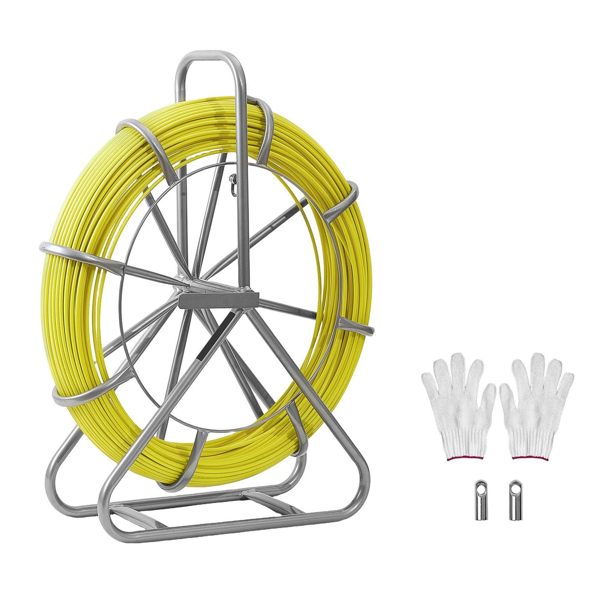 Fish Tape Fiberglass, 500FT 6.3MM, Duct Rodder Fishtape Wire Puller with Stand, 1/4-Inch Cable Running Rod, Marked Every 5 Feet, Fishing Tools for Walls and Electrical Conduit, Non-Conductive