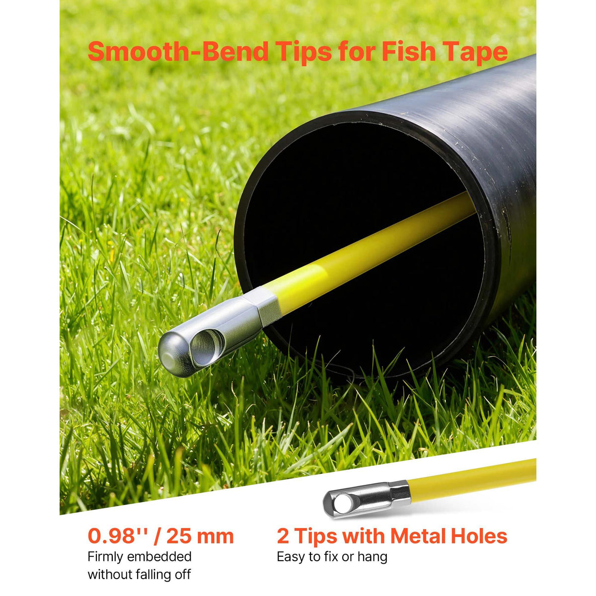 Fish Tape Fiberglass, 500FT 6.3MM, Duct Rodder Fishtape Wire Puller with Stand, 1/4-Inch Cable Running Rod, Marked Every 5 Feet, Fishing Tools for Walls and Electrical Conduit, Non-Conductive