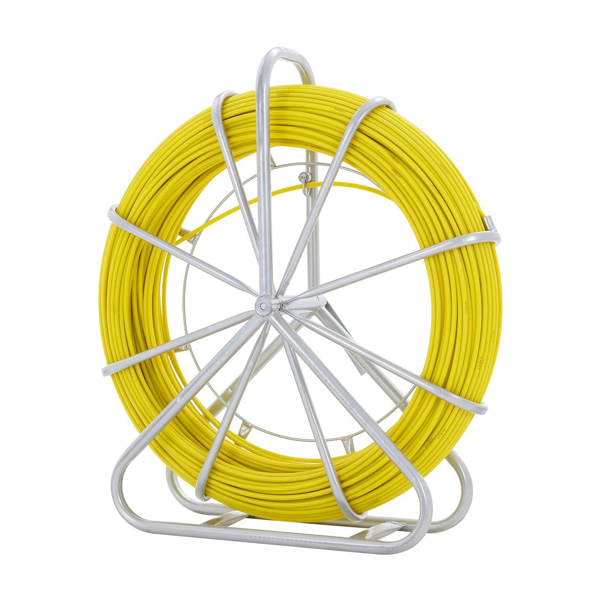 Fish Tape Fiberglass, 600 ft, 5/16 in, Duct Rodder Fishtape Wire Puller, Cable Running Rod with Steel Reel Stand, 3 Pulling Heads, Fishing Tools for Walls and Electrical Conduit, Non-Conductive