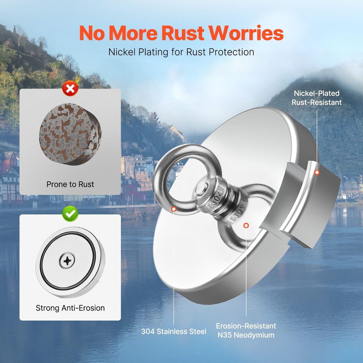 Fishing Magnet, 700 LBS/318 Kg Pulling Force Super Strong Neodymium Fishing Magnet, Rare Earth Magnet with Handle Diameter 2.36 in/60 mm for Retrieving in River, Magnetic Fishing, Heavy Hanging