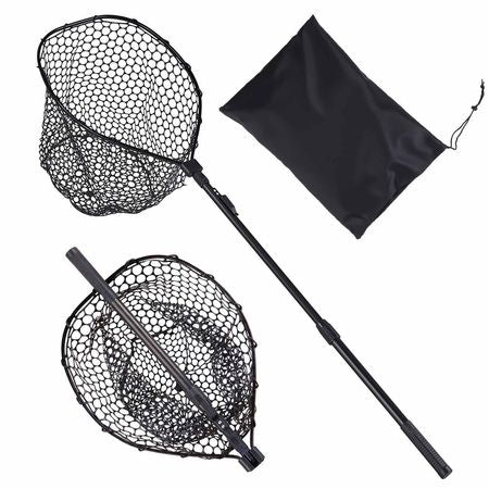 Fishing Net, Foldable Landing Nets with Telescopic Handle, Portable Lightweight and Stronger 6063 Aluminum Fish Gear, Soft Silicone Fish-Friendly Mesh, for Kayak, Boat, Bank, Pond, Gifts for Men