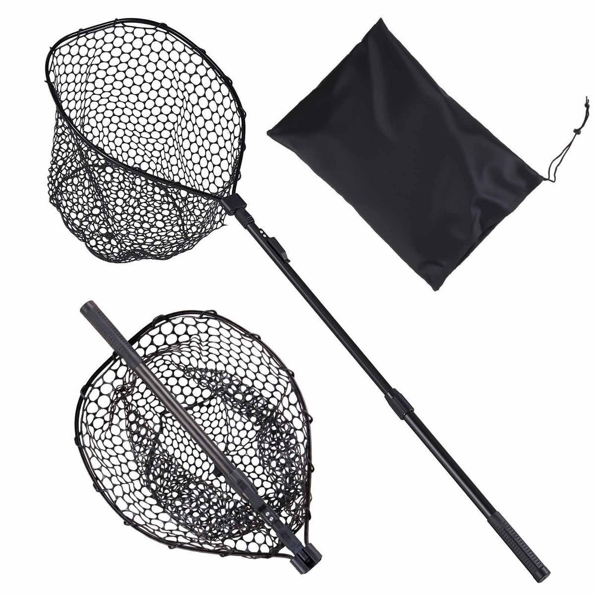 Fishing Net, Foldable Landing Nets with Telescopic Handle, Portable Lightweight and Stronger 6063 Aluminum Fish Gear, Soft Silicone Fish-Friendly Mesh, for Kayak, Boat, Bank, Pond, Gifts for Men