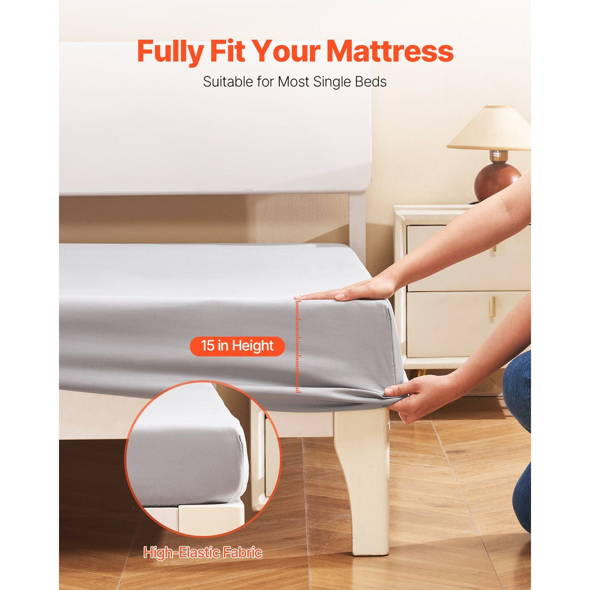 Fitted Sheet, 1 Set of 2 Pieces, Twin Size Elastic Fitted Sheet with High-Quality Microfiber, Wear-Resistant & Breathable Twin Fitted Sheet with Single-Sided Brushing, Fit for 15 in Mattress
