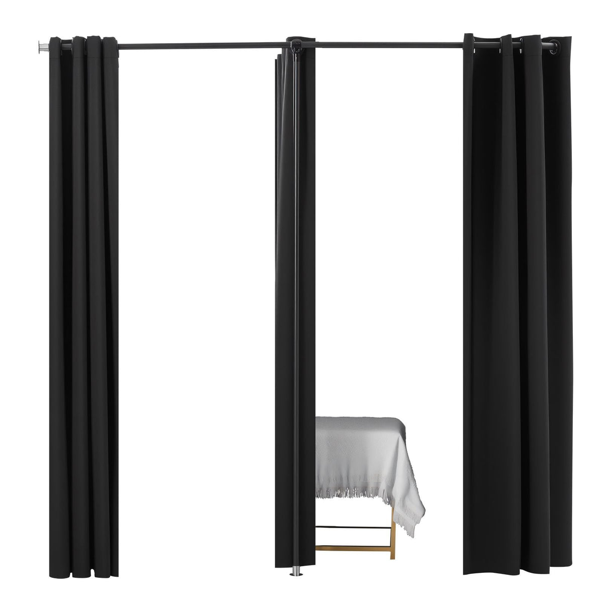 Fitting Room, Portable Changing Room with Thick Polyester Curtains, Double Dressing Rooms with Partition Curtains, for Boutique, Mall, Studio, Tailor's Store & Office 79 x 39 x 79 in (Black)