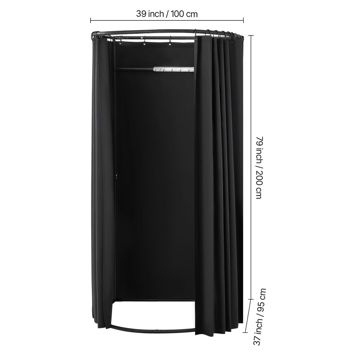Fitting Room, Portable Dressing Room with Thick Polyester Curtains, Privacy Space with Shading Curtain and a Hook, for Boutique, Mall, Tailor's Store & Outdoor Activity 39 x 37 x 79 in (Black)