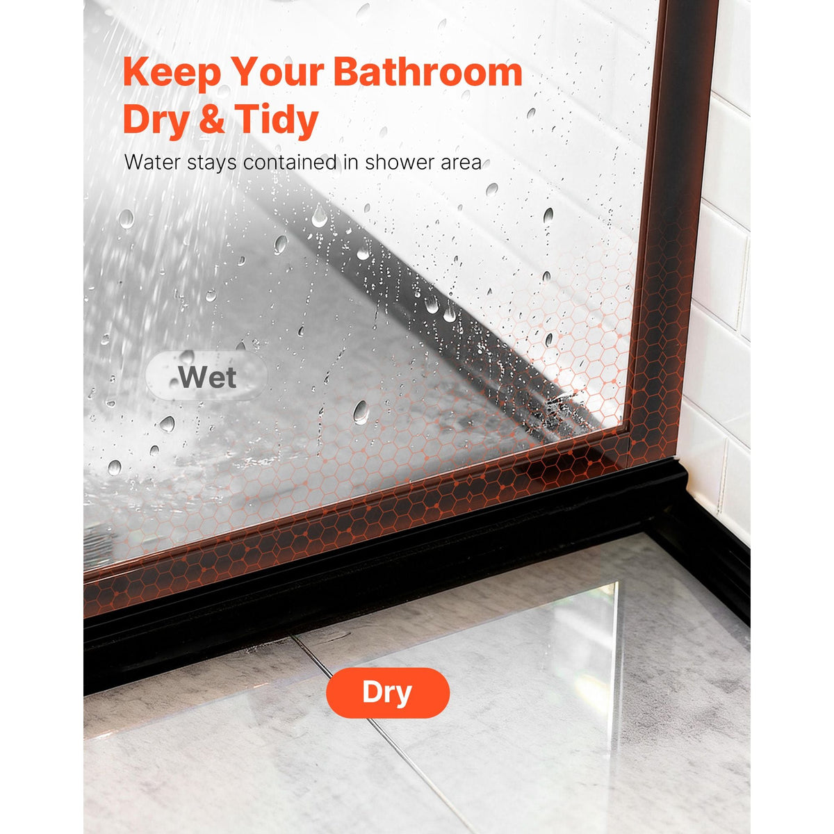 Fixed Glass Shower Panel, 34 x 73.6 in Full-Framed Fixed Shower Screen, 5/16 in Thick Clear Tempered Glass Door with Bottom Seal Strip and Hardware, Easy to Clean, for Bathroom, Matte Black