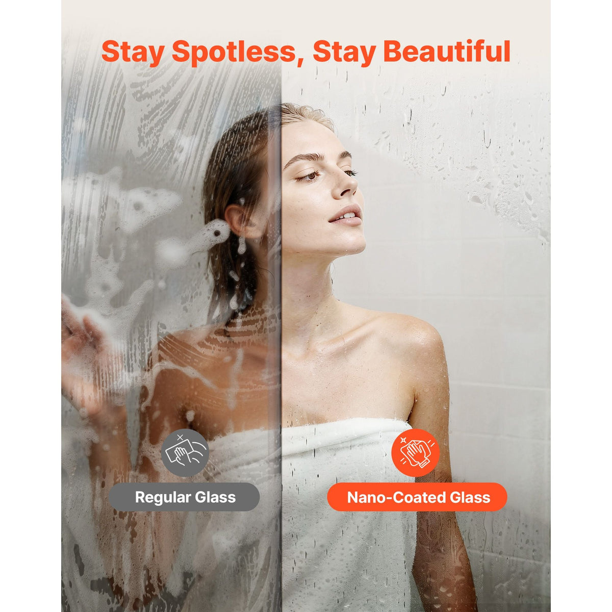 Fixed Glass Shower Panel, 34 x 73.6 in Semi-Framed Fixed Shower Screen, 5/16 in Thick Clear Tempered Glass Door with Bottom Seal Strip and Hardware, Easy to Clean, for Bathroom, Matte Black